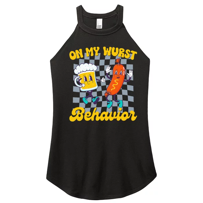 Oktoberfest On My Wurst Behavior Retro Groovy Beer Women’s Perfect Tri Rocker Tank