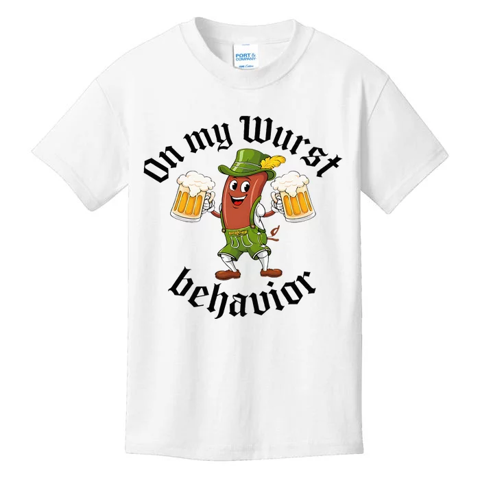 Oktoberfest On My Wurst Behavior Funny German Kids T-Shirt