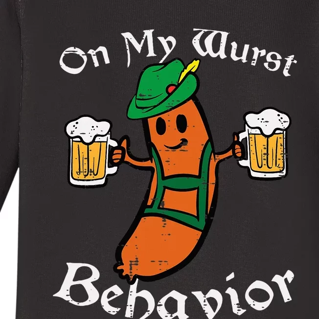 Oktoberfest On My Wurst Behavior Funny German Baby Long Sleeve Bodysuit