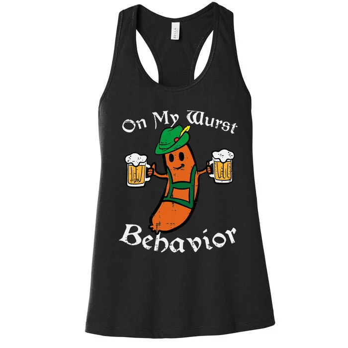 Oktoberfest On My Wurst Behavior Funny German Women's Racerback Tank