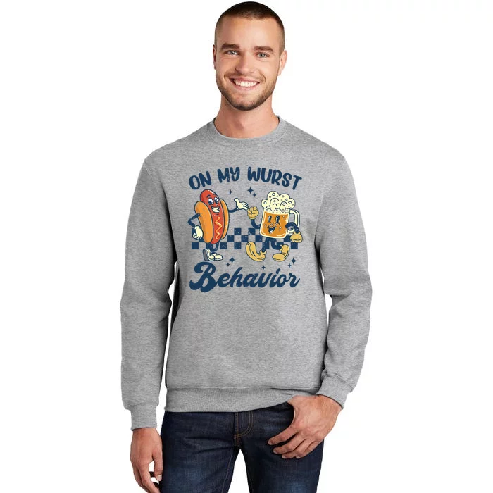 Oktoberfest On My Wurst Behavior Funny German Beer Bratwurst Tall Sweatshirt