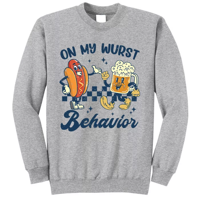 Oktoberfest On My Wurst Behavior Funny German Beer Bratwurst Tall Sweatshirt