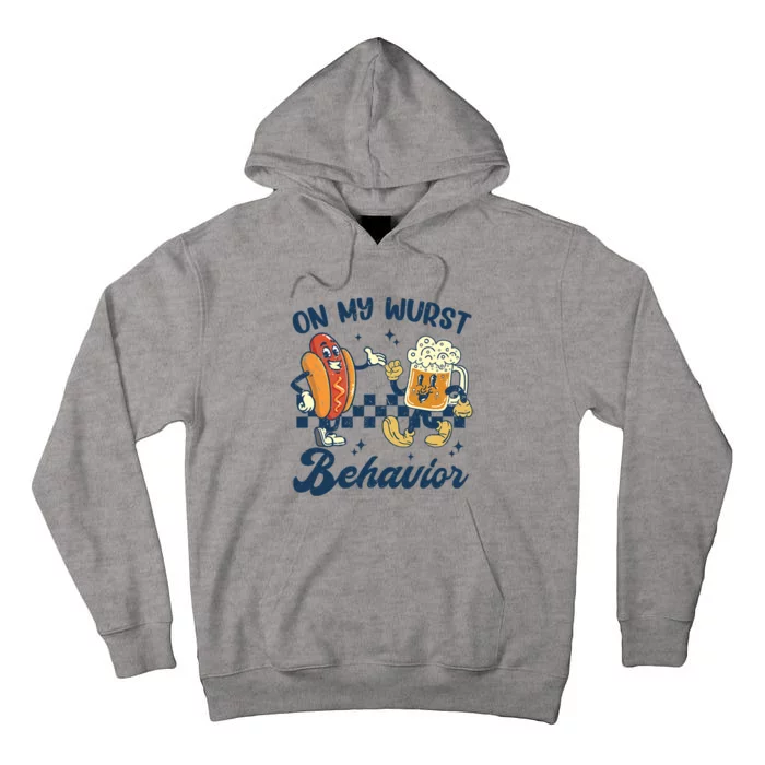 Oktoberfest On My Wurst Behavior Funny German Beer Bratwurst Tall Hoodie