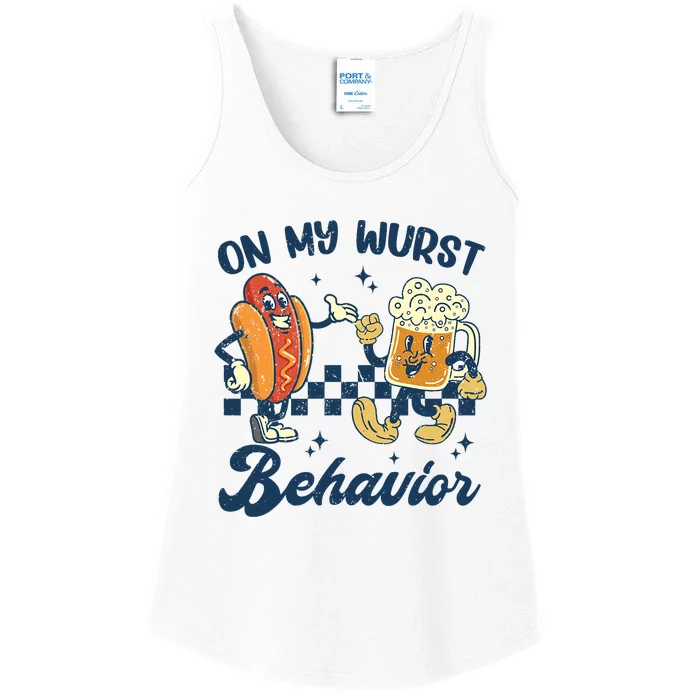 Oktoberfest On My Wurst Behavior Funny German Beer Bratwurst Ladies Essential Tank