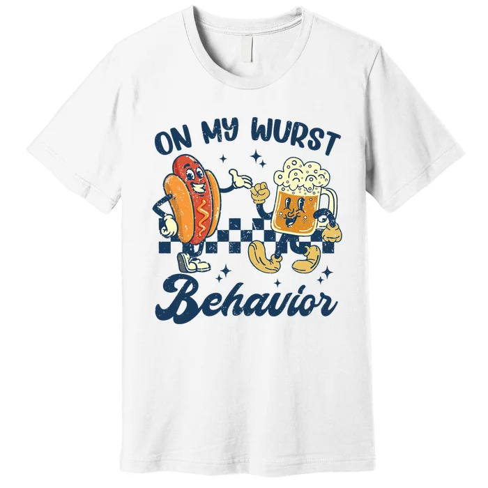 Oktoberfest On My Wurst Behavior Funny German Beer Bratwurst Premium T-Shirt