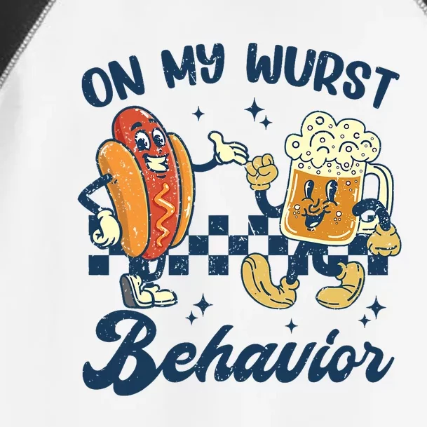 Oktoberfest On My Wurst Behavior Funny German Beer Bratwurst Toddler Fine Jersey T-Shirt