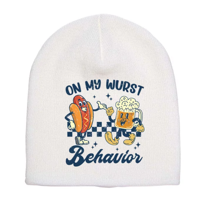 Oktoberfest On My Wurst Behavior Funny German Beer Bratwurst Short Acrylic Beanie