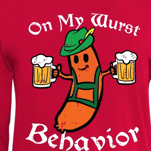 Oktoberfest On My Wurst Behavior Funny German Womens Cotton Relaxed Long Sleeve T-Shirt