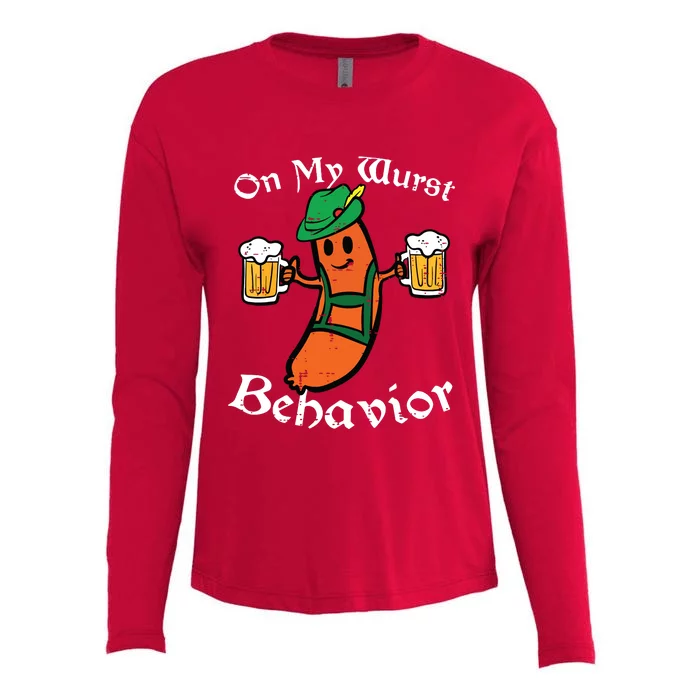 Oktoberfest On My Wurst Behavior Funny German Womens Cotton Relaxed Long Sleeve T-Shirt