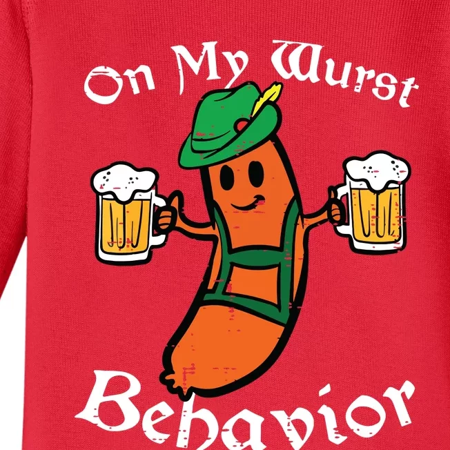 Oktoberfest On My Wurst Behavior Funny German Baby Long Sleeve Bodysuit