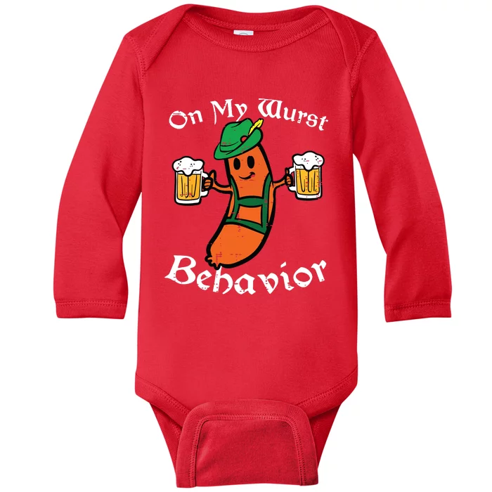 Oktoberfest On My Wurst Behavior Funny German Baby Long Sleeve Bodysuit