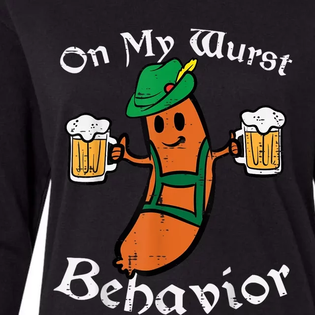 Oktoberfest On My Wurst Behavior Funny German Womens Cotton Relaxed Long Sleeve T-Shirt