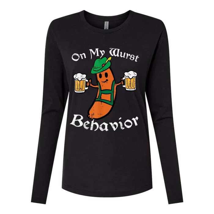 Oktoberfest On My Wurst Behavior Funny German Womens Cotton Relaxed Long Sleeve T-Shirt