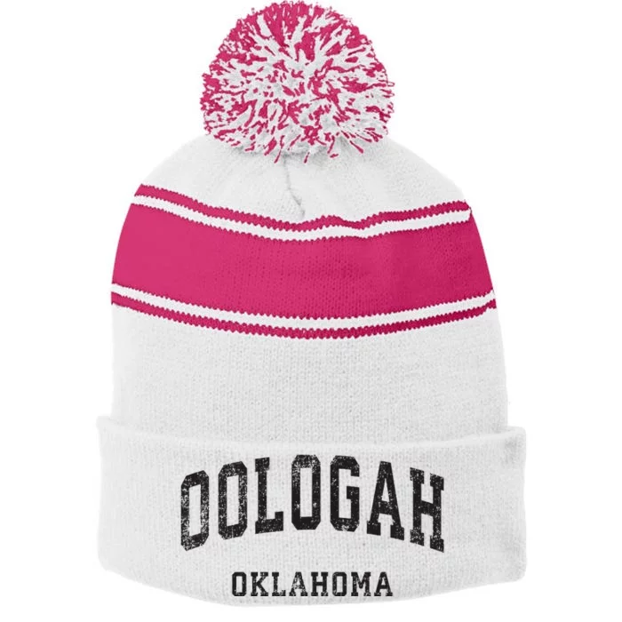 Oologah Oklahoma OK Vintage Athletic Sports Design Stripe Pom Pom Beanie