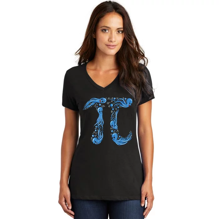 OctoPi octopus Pi Math Science Teacher 3.14 Pi Day Women's V-Neck T-Shirt