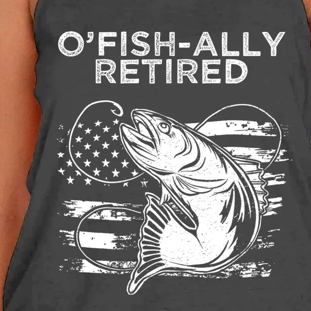 OFishally Officially Retired Fishing American Women's Knotted Racerback Tank