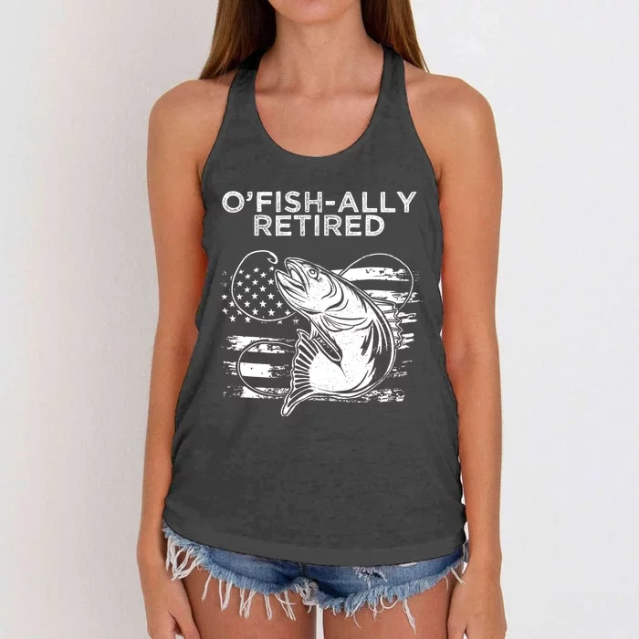 OFishally Officially Retired Fishing American Women's Knotted Racerback Tank