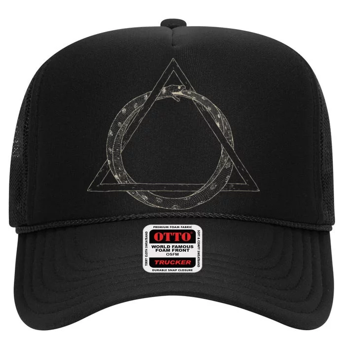 Ouroboros Occult Sacred Geometry Egyptian Alchemy Symbol High Crown Mesh Trucker Hat