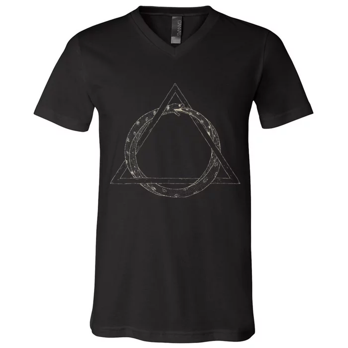 Ouroboros Occult Sacred Geometry Egyptian Alchemy Symbol V-Neck T-Shirt