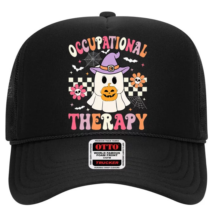 OT Occupational Therapy Halloween Retro Ghost OT Halloween High Crown Mesh Trucker Hat