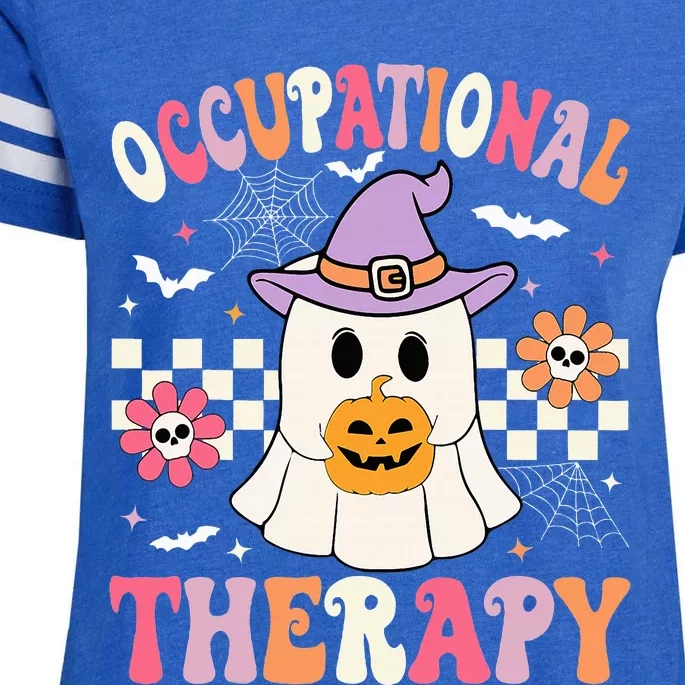 OT Occupational Therapy Halloween Retro Ghost OT Halloween Enza Ladies Jersey Football T-Shirt