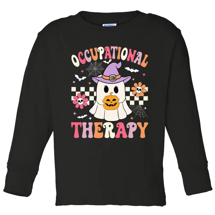 Ot Occupational Therapy Halloween Retro Ghost Ot Halloween Toddler Long Sleeve Shirt