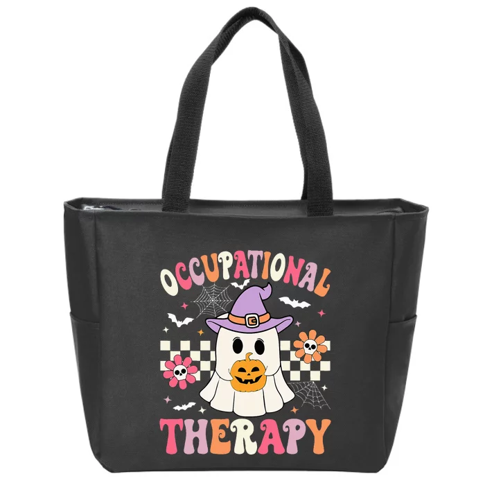 Ot Occupational Therapy Halloween Retro Ghost Ot Halloween Zip Tote Bag