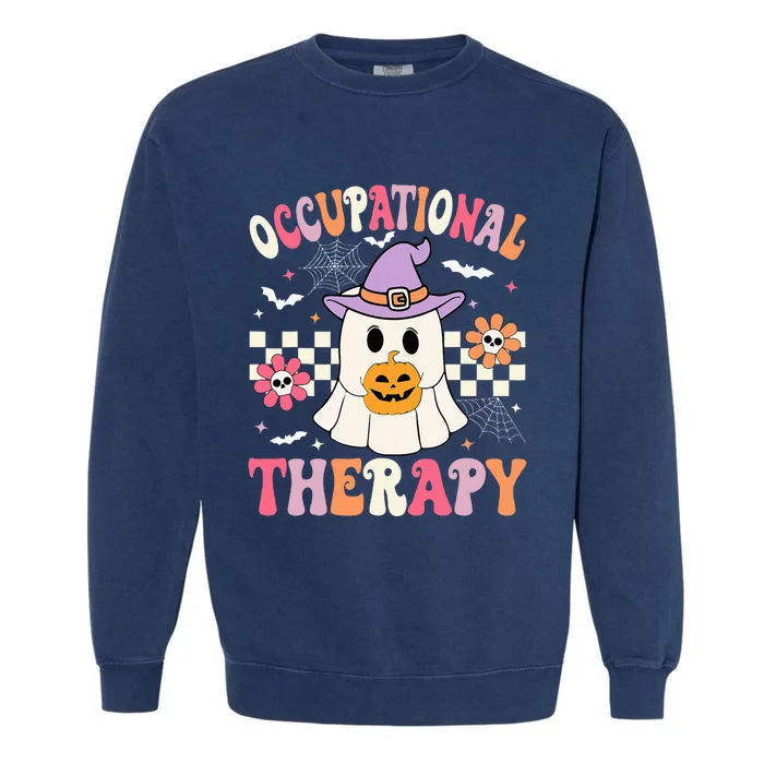 Ot Occupational Therapy Halloween Retro Ghost Ot Halloween Garment-Dyed Sweatshirt