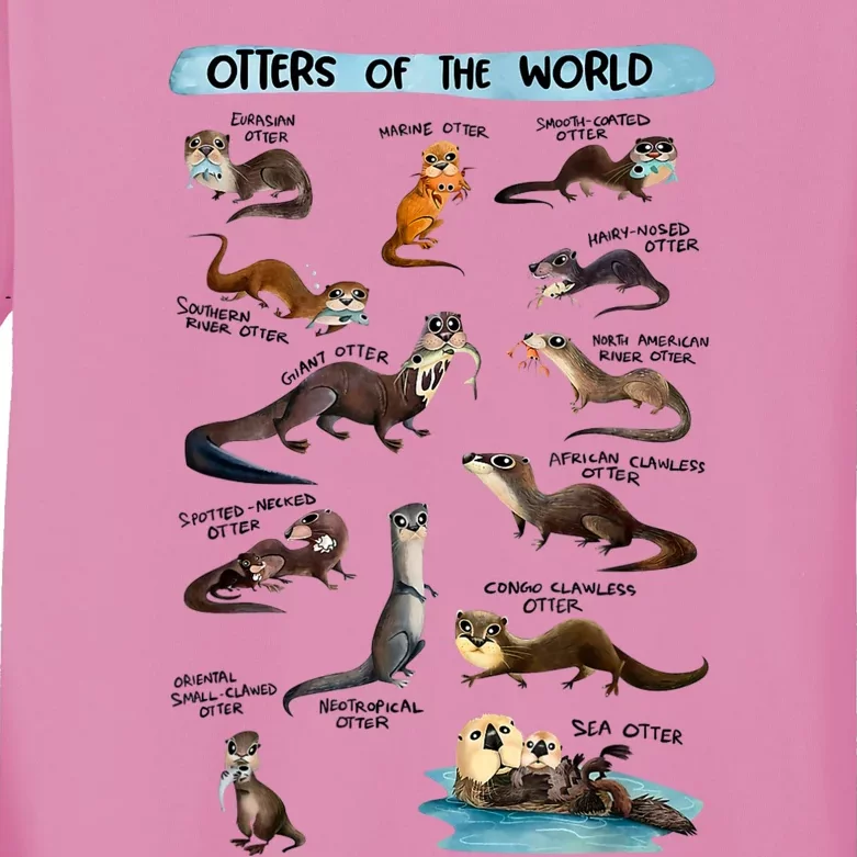 Otters Of The World Sea Otter Giant Otter Lovers Educational Kids Long Sleeve Shirt