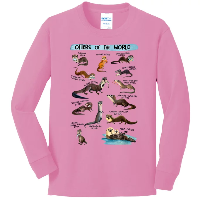 Otters Of The World Sea Otter Giant Otter Lovers Educational Kids Long Sleeve Shirt