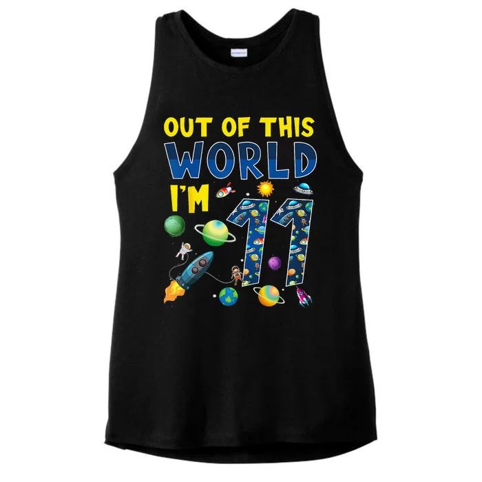 Out Of This World Im 11 Space Rocket Birthday Party 11th Ladies Tri-Blend Wicking Tank