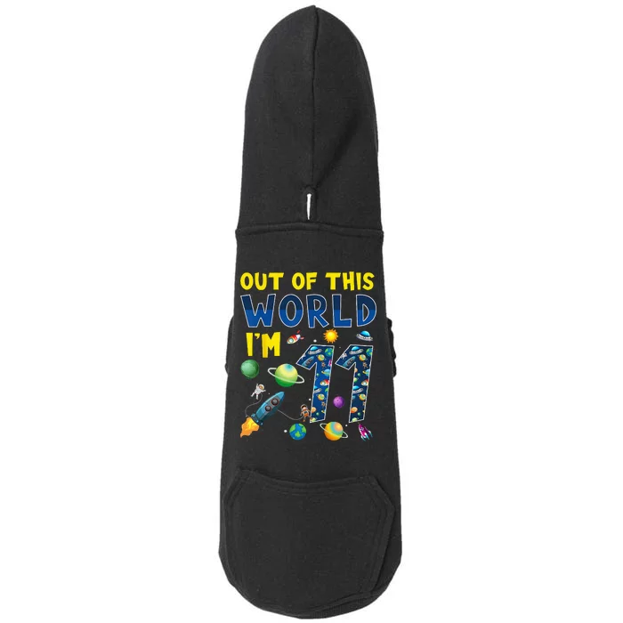 Out Of This World Im 11 Space Rocket Birthday Party 11th Doggie 3-End Fleece Hoodie