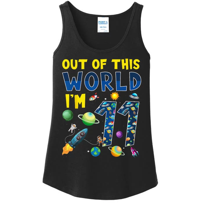 Out Of This World Im 11 Space Rocket Birthday Party 11th Ladies Essential Tank