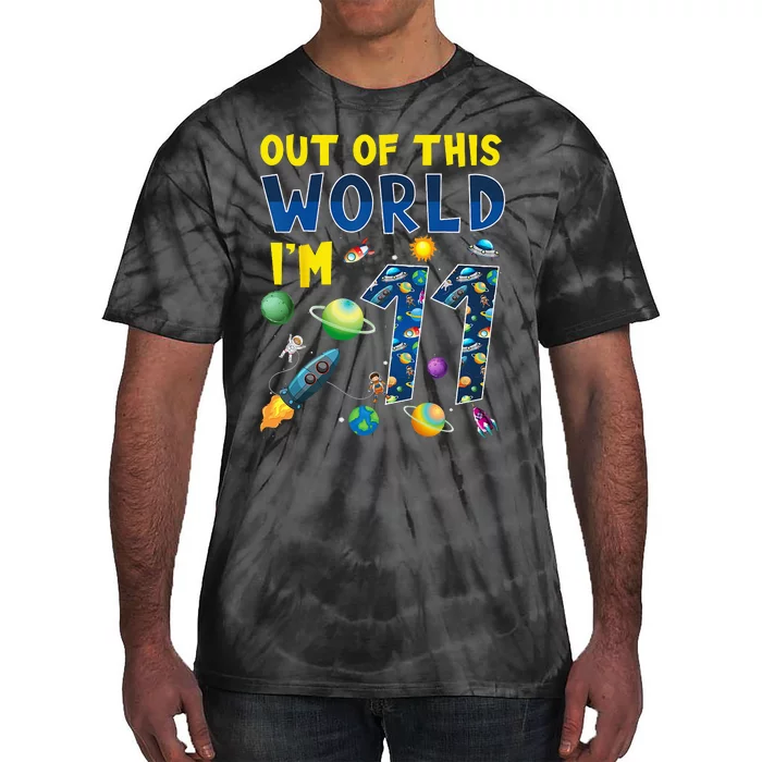 Out Of This World Im 11 Space Rocket Birthday Party 11th Tie-Dye T-Shirt