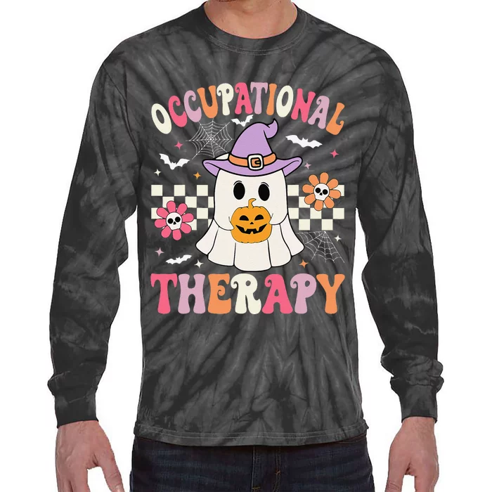 Ot Occupational Therapy Halloween Retro Ghost Ot Halloween Tie-Dye Long Sleeve Shirt