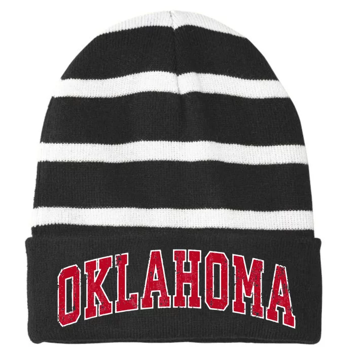 Oklahoma OK Vintage Sports Design Red Design Swea Striped Beanie with Solid Band