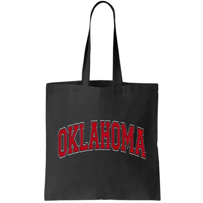 Oklahoma Ok Varsity Style Red Text Tote Bag