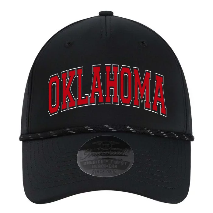 Oklahoma Ok Varsity Style Red Text Performance The Dyno Cap