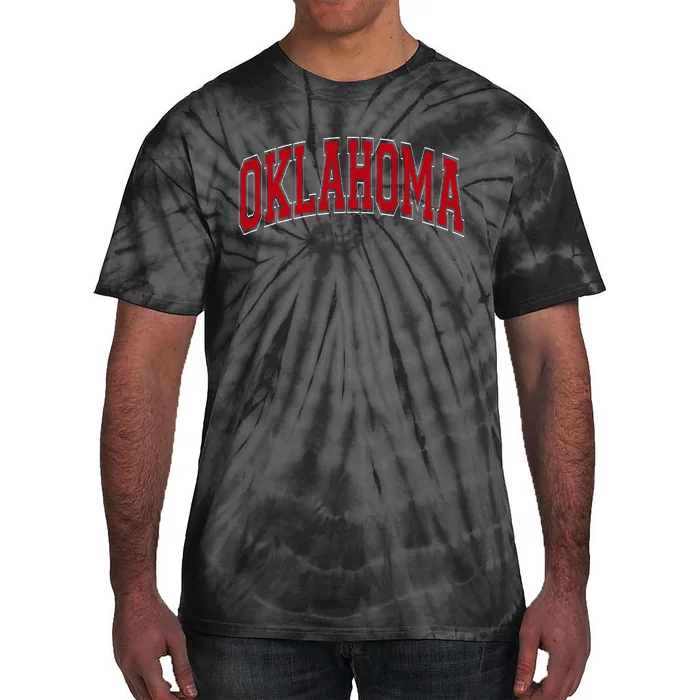 Oklahoma Ok Varsity Style Red Text Tie-Dye T-Shirt