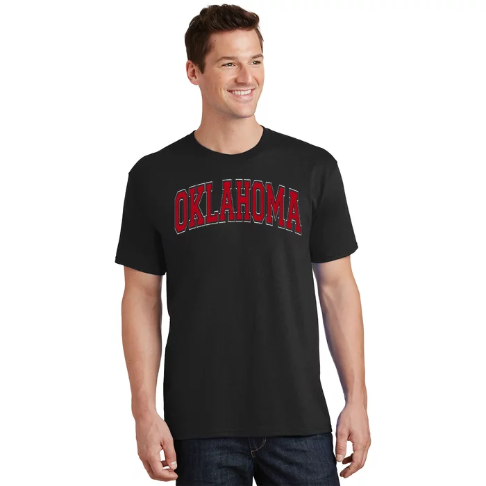 Oklahoma OK Varsity Style Red Text T-Shirt