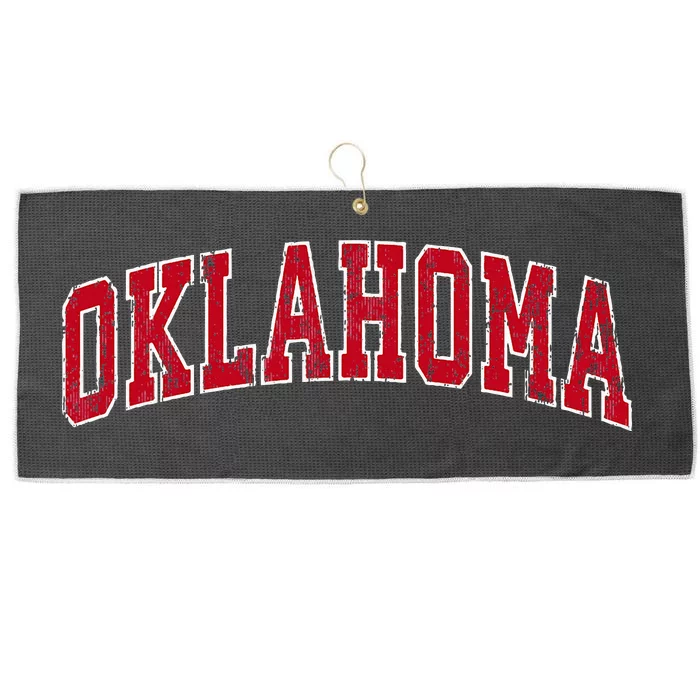 Oklahoma Ok Vintage Sports Design Red Design Large Microfiber Waffle Golf Towel