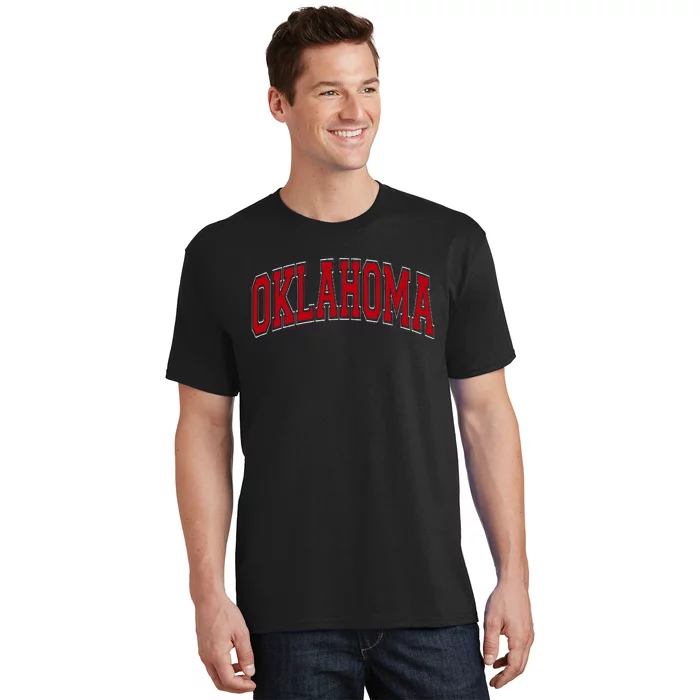 Oklahoma Ok Varsity Style Red Text T-Shirt