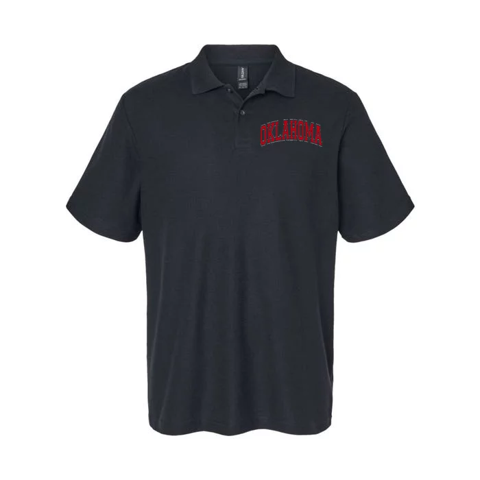 Oklahoma Ok Varsity Style Red Text Softstyle Adult Sport Polo