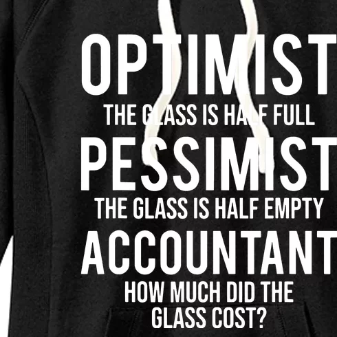 Optimist Pessimist Accountant Glass Funny Accounting Women's Fleece Hoodie