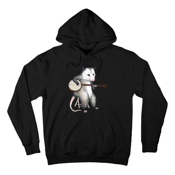 Opossum Playing Banjo Guitar Possum Live Weird Trash Kitty Tall Hoodie