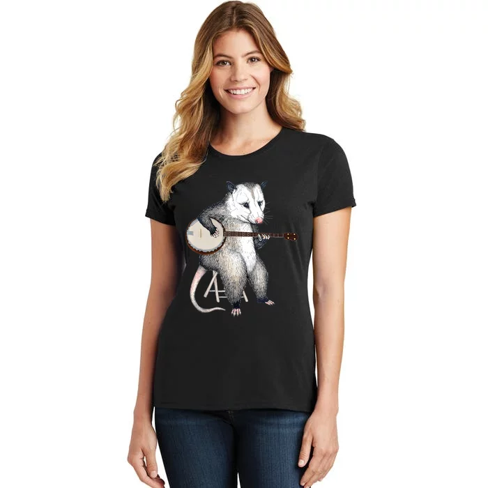 Opossum Playing Banjo Guitar Possum Live Weird Trash Kitty Women's T-Shirt