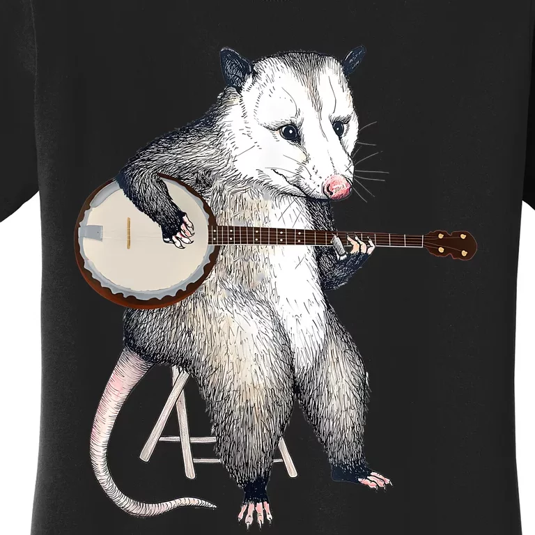 Opossum Playing Banjo Guitar Possum Live Weird Trash Kitty Women's T-Shirt