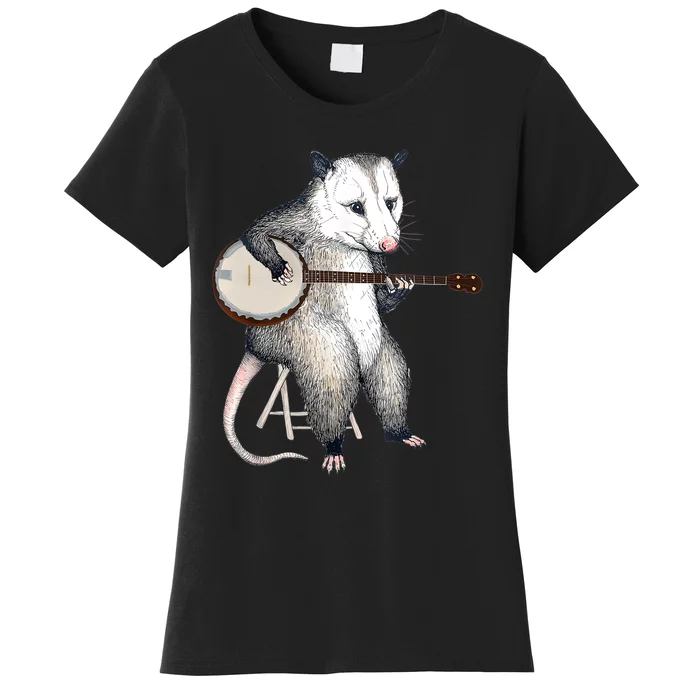 Opossum Playing Banjo Guitar Possum Live Weird Trash Kitty Women's T-Shirt