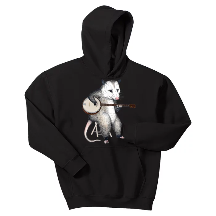 Opossum Playing Banjo Guitar Possum Live Weird Trash Kitty Kids Hoodie