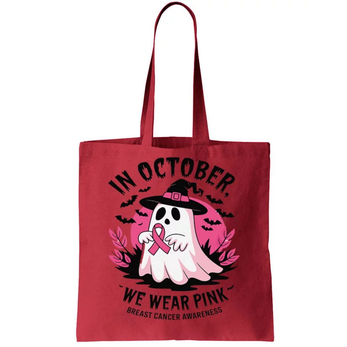 October Pin.K Breast Cancer Awareness Halloween Ghost Ribbon Tote Bag